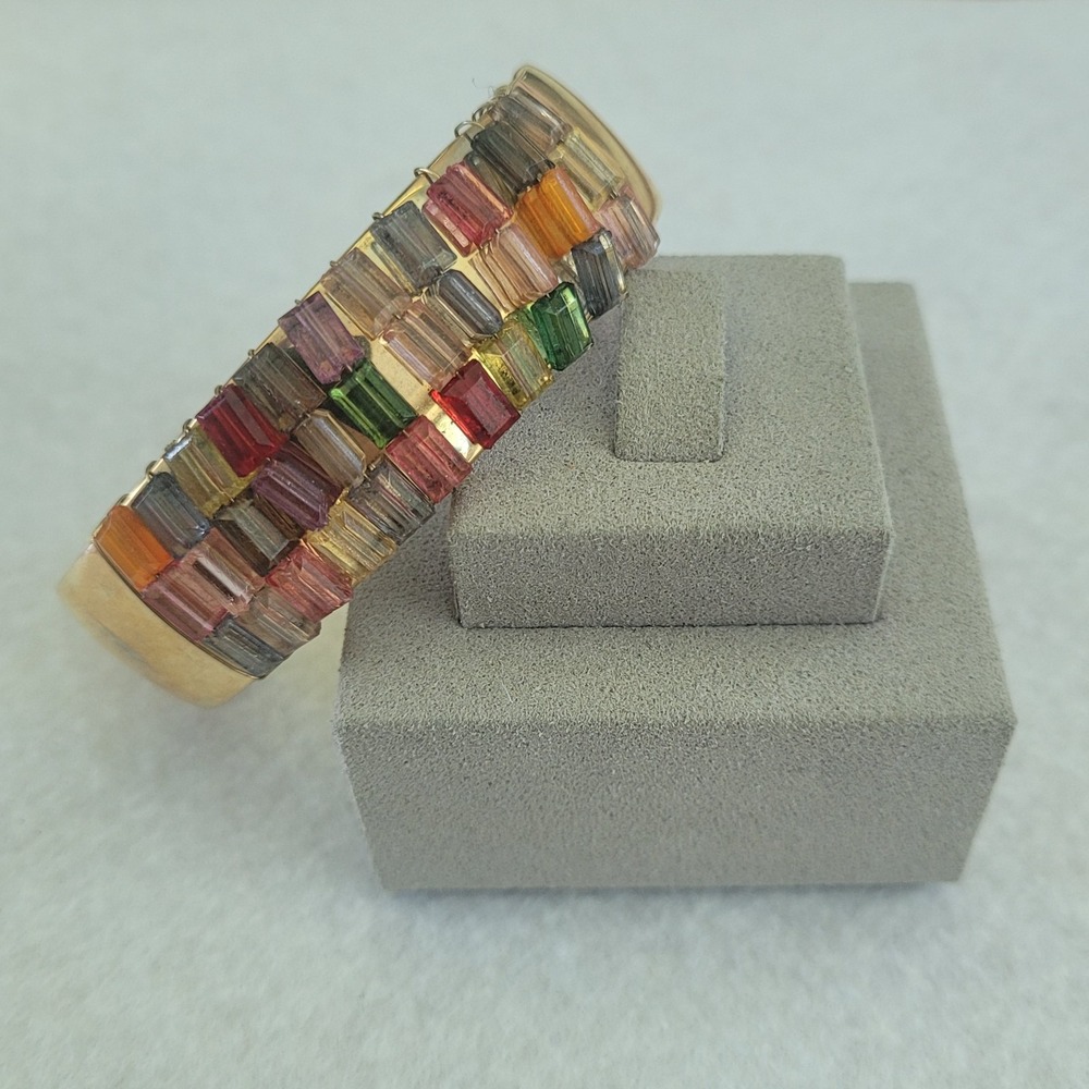 Liz Claiborne Vintage 1980s 1990s Hinged Bangle Multicolor Baguette Rhinestone